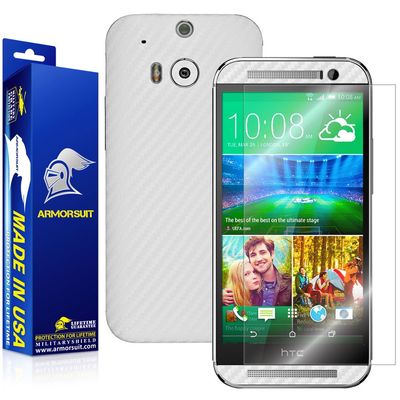 Armorsuit MilitaryShield White Carbon Fiber Skin Wrap Film + HD Clear Screen Protector for HTC One Remix (One Mini 2) - Anti-Bubble Film