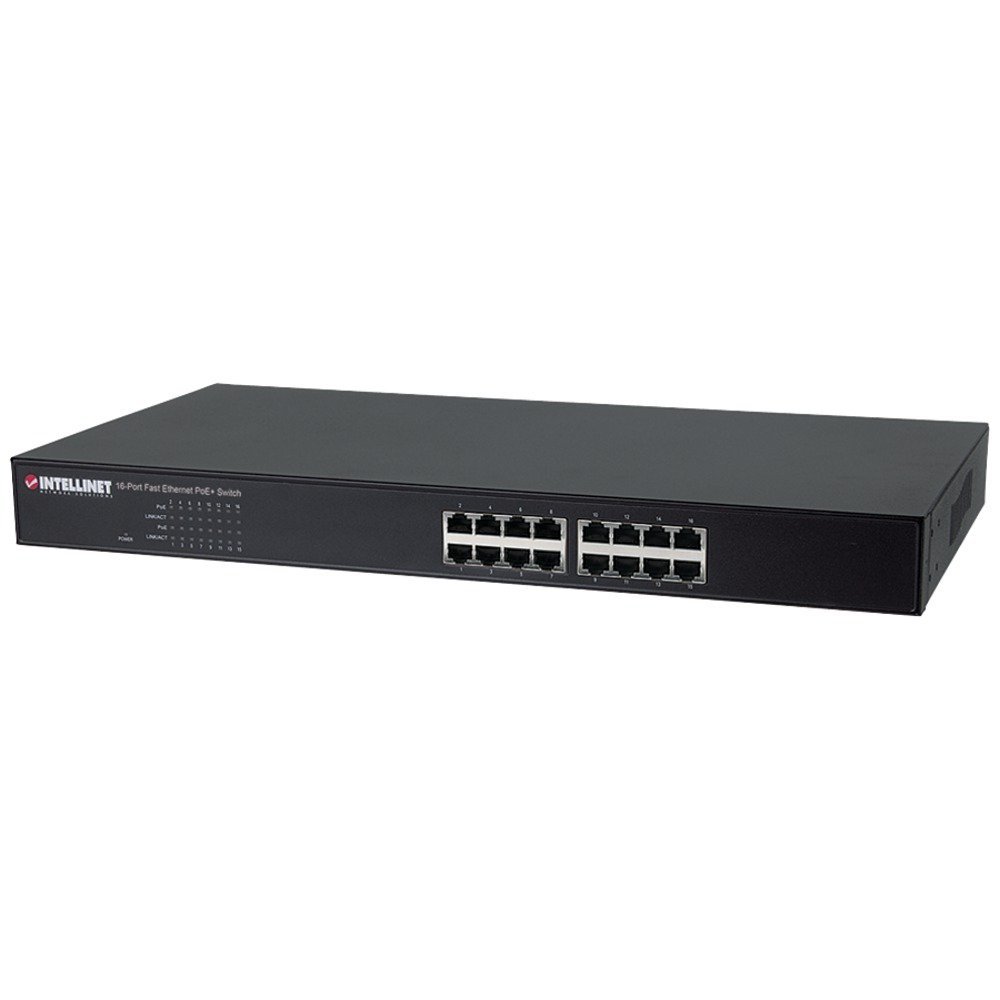 1-130-Watt, 16-Port Fast Ethernet PoE+ Switch, IEEE 802.3at/af-compliant RJ45 PoE/PoE+ output ports, 8 integrated PoE (Power over Ethernet) ports, 560849