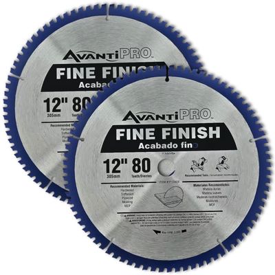 AvantiPro by Freud Fine Finish Saw Blades with Carbide-Tipped Teeth - Ideal for Precision Cutting for DIYers and Professionals - 12", 80-Tooth - Max RPM 5000-2-Pack - P128080PP