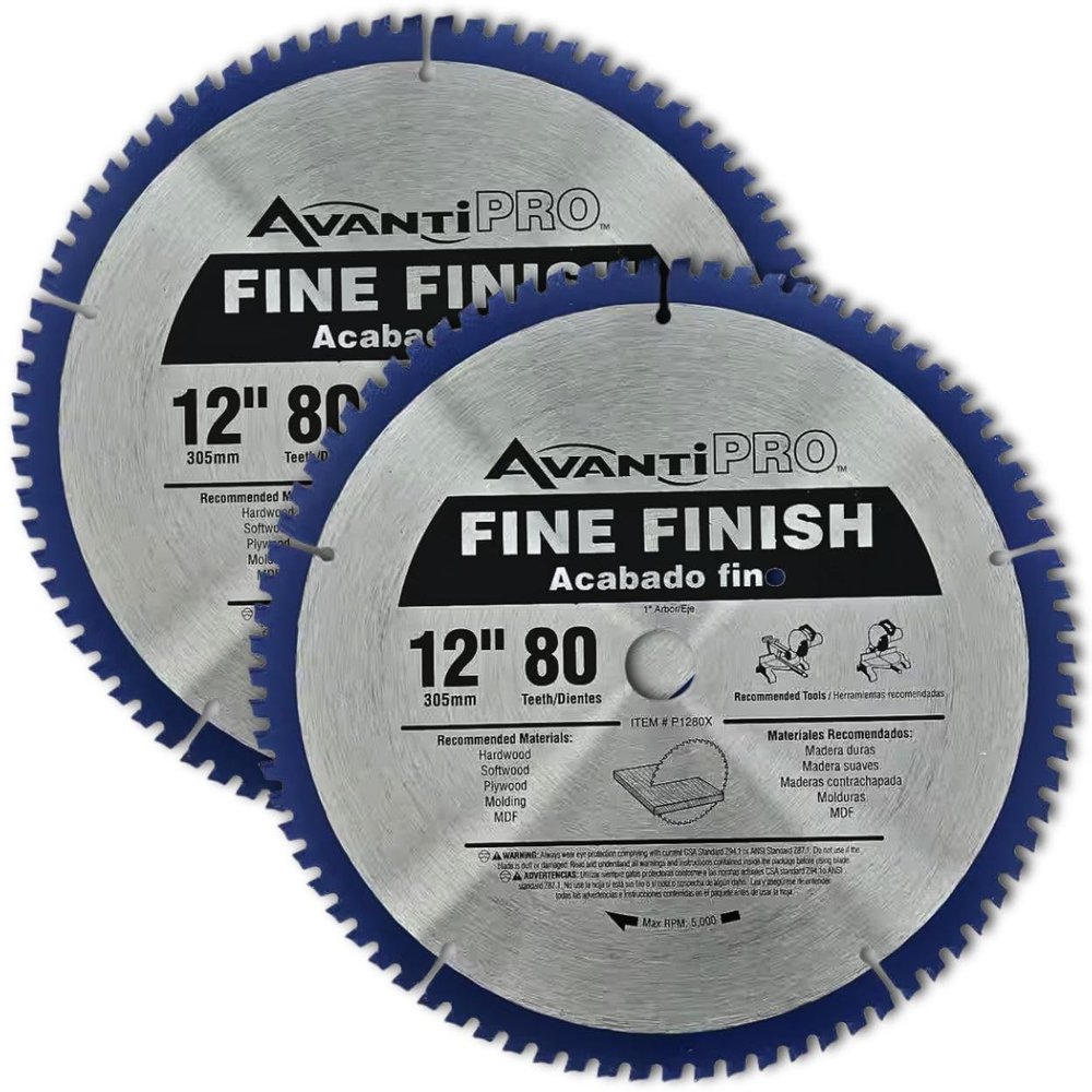 AvantiPro by Freud Fine Finish Saw Blades with Carbide-Tipped Teeth - Ideal for Precision Cutting for DIYers and Professionals - 12", 80-Tooth - Max RPM 5000-2-Pack - P128080PP