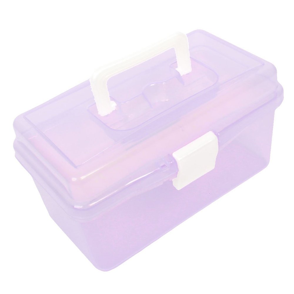 uxcell Plastic Handle Double Layer Hardware Tools Storage Box Clear Purple