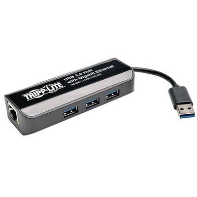 TRIPP-LITE, USB 3.0 SUPERSPEED GIG ETHERNET NIC ADAPTER, 3 PORT UB, 3.0 HUB
