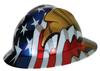 MSA 10071159 Freedom Series V-Gard Full-Brim Hard Hat With Fas-Trac III Ratchet Suspension, Polyethylene Shell, Self Adjusting Crown Straps - Standard Size, American Flag with 2 Eagles view 1