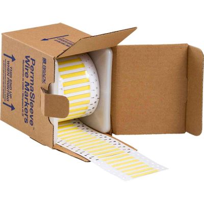 Brady 3" Core Series Low Smoke Zero Halogen Double Sided PermaSleeve Heat Shrink Tubing, 0.125" Dia x 2" W, Yellow, 0.235 in H