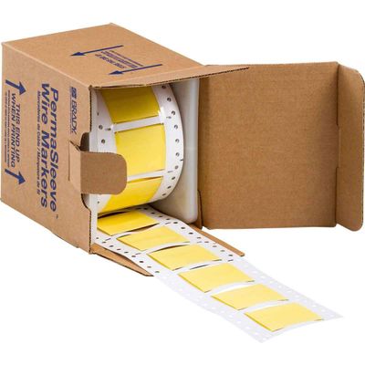 Brady Double Sided PermaSleeve Polyolefin Fluid Resistant Wire Marking Sleeves, 1.5" Dia x 2", Roll of 100, Yellow