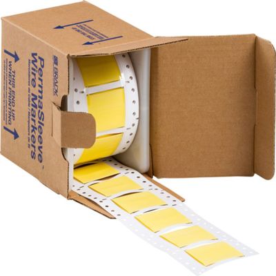 Brady Double Sided PermaSleeve Polyolefin Fluid Resistant Wire Marking Sleeves, 1" Dia x 2", Roll of 100, Yellow