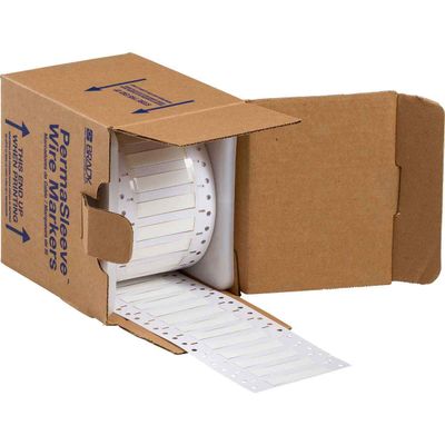 Brady Low Smoke Zero Halogen Double Sided PermaSleeve Heat Shrink Tubing, 0.25" Dia x 2" W, White, Roll of 500 Each
