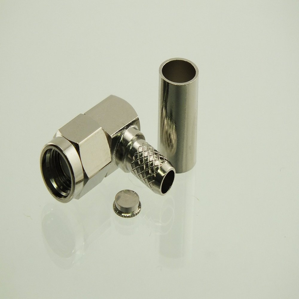 W5SWL Brand Premium Series SMA Male Crimp (RP) or Reverse Polarity Right Angle Coax Connector fits RG-58 2-Pack