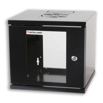 Intellinet Network Cabinet, Wall Mount (Standard), 6U, 300 mm Deep, Black, Assembled, Max 60 kg, Metal & Glass Door, Back Panel, Removeable Sides, Suitable Also for use on a Desk or Floor, 10 Inch