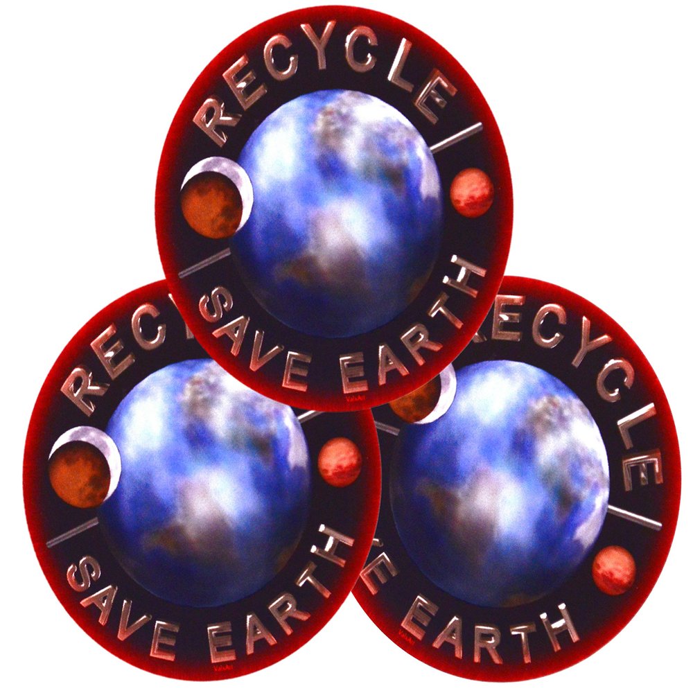 Three Recycle Save Earth 3in. Vinyl UV Protected Stickers
