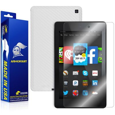 ArmorSuit MilitaryShield White Carbon Fiber Skin Wrap Film + HD Clear Screen Protector for Amazon Fire HD 6 - Anti-Bubble Film