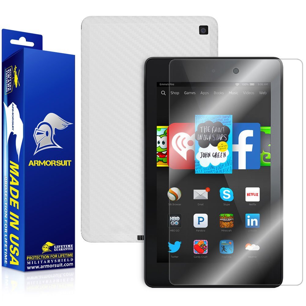 ArmorSuit MilitaryShield White Carbon Fiber Skin Wrap Film + HD Clear Screen Protector for Amazon Fire HD 6 - Anti-Bubble Film