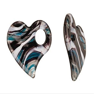 Ripple Sand Design Blue Base Fancy Heart Lampwork Glass Pendant 49x42mm