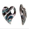 Ripple Sand Design Blue Base Fancy Heart Lampwork Glass Pendant 49x42mm view 1