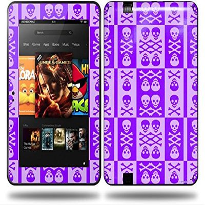 Skull and Crossbones Pattern Purple Decal Style Skin fits Amazon Kindle Fire HD 8.9 inch