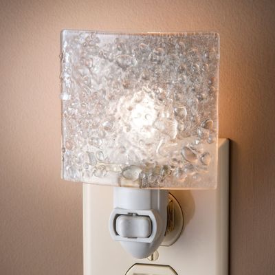 J Devlin Glass Art Stained Glass Night Light  Clear Fused Glass Chip Design, Handcrafted Plug-in Nightlight with Soft Glow, Elegant Home Dcor & Gift NTL 155