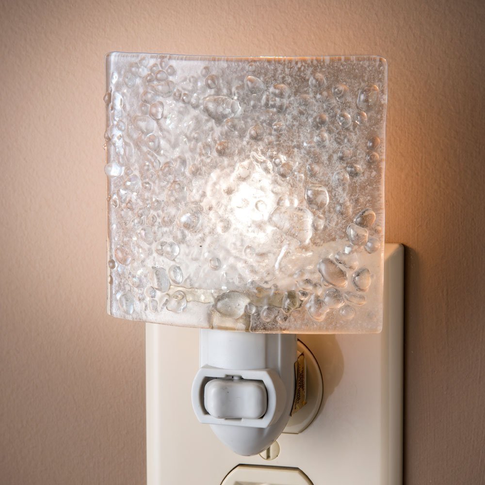 J Devlin Glass Art Stained Glass Night Light  Clear Fused Glass Chip Design, Handcrafted Plug-in Nightlight with Soft Glow, Elegant Home Dcor & Gift NTL 155