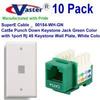 Vaster SKU 10 Pack 00154-WH-GN Cat5e Punch Down Keystone Jack Green Color, with 1port Rj 45 Keystone Wall Plate, White Color view 1
