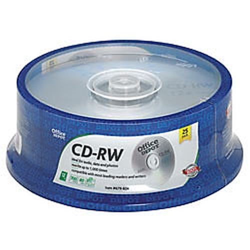 Office Depot Brand CD-RW Rewritable Media Spindle, 700MB/80 Minutes, 12x, Pack Of 25