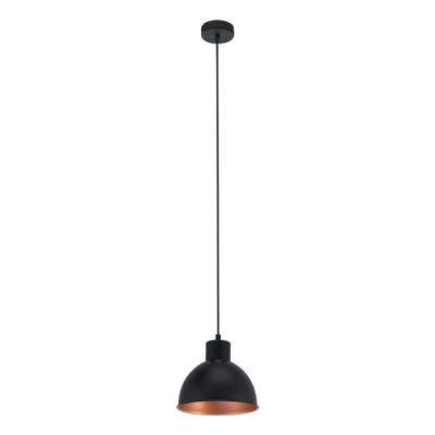 Pendant lighting Truro 1, vintage ceiling light fitting made of black and copper-coloured steel, hanging lamp in retro and industrial design for dining and living room, E27 socket