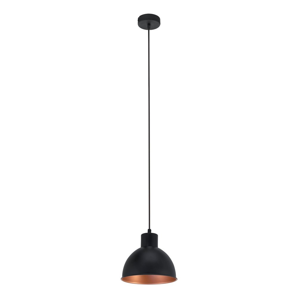 Pendant lighting Truro 1, vintage ceiling light fitting made of black and copper-coloured steel, hanging lamp in retro and industrial design for dining and living room, E27 socket