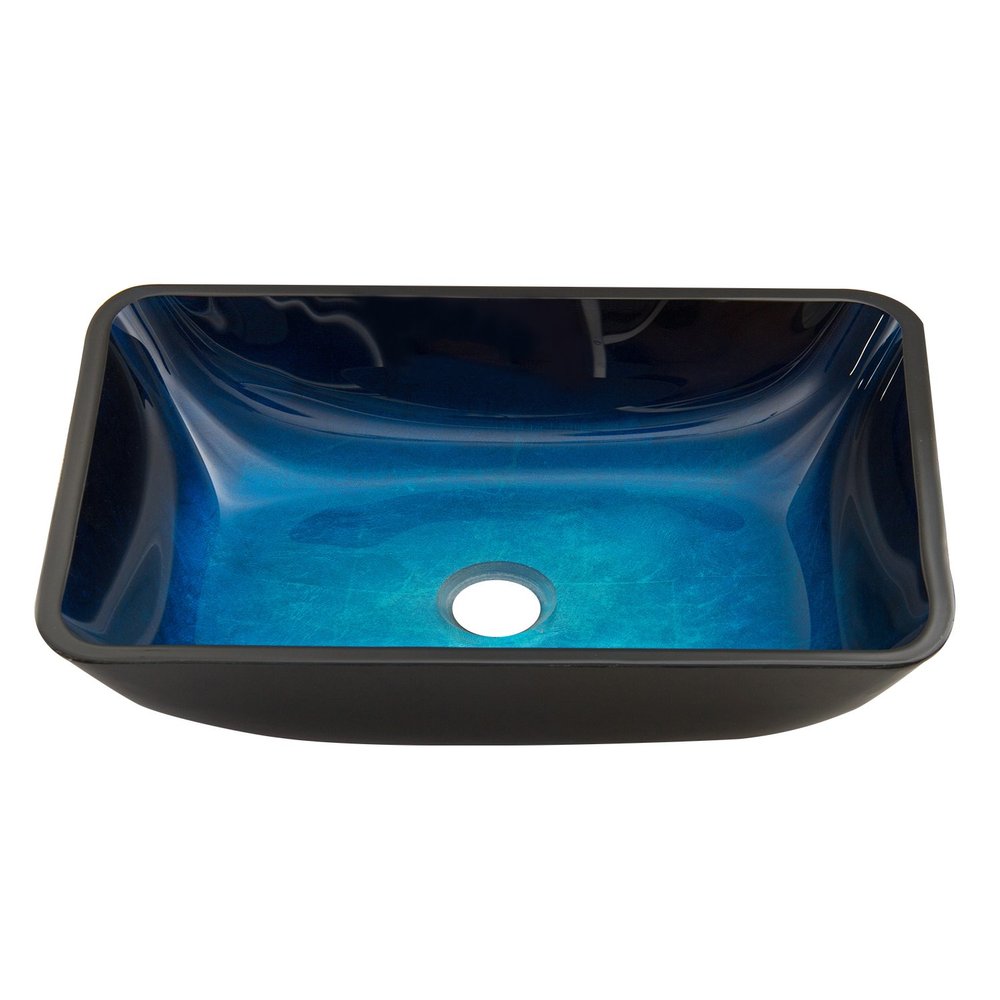 VIGO Donatello 18"L x 13"W x 4"H Over the Counter Glass Rectangular Vessel Bathroom Sink in Turquoise Blue -VG07068