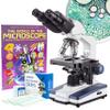 AmScope 2500X LED Lab Binocular Compound Microscope w 3D-Stage, Book & Blank Slide Set view 1