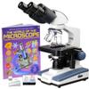 AmScope 2500X LED Lab Binocular Compound Microscope w 3D-Stage, Book & Blank Slide Set view 2