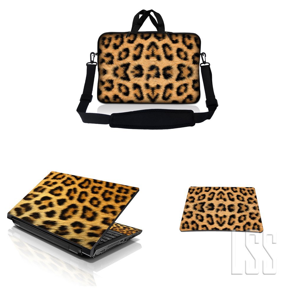 10 inch Sleeve Bag Carrying Case w/Handle, Adjustable Shoulder Strap, Matching Skin Sticker & Mouse Pad Compatible with 8" 9" 10.2" - Leopard Print