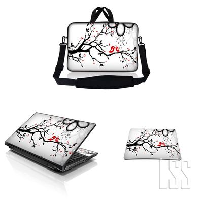10 inch Sleeve Bag Carrying Case w/Handle, Adjustable Shoulder Strap, Matching Skin Sticker & Mouse Pad Compatible with 8" 9" 10.2" Dell, HP - Lovebirds Eyecatching