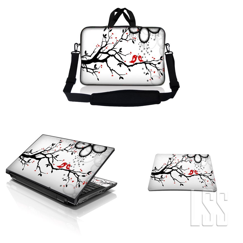 10 inch Sleeve Bag Carrying Case w/Handle, Adjustable Shoulder Strap, Matching Skin Sticker & Mouse Pad Compatible with 8" 9" 10.2" Dell, HP - Lovebirds Eyecatching