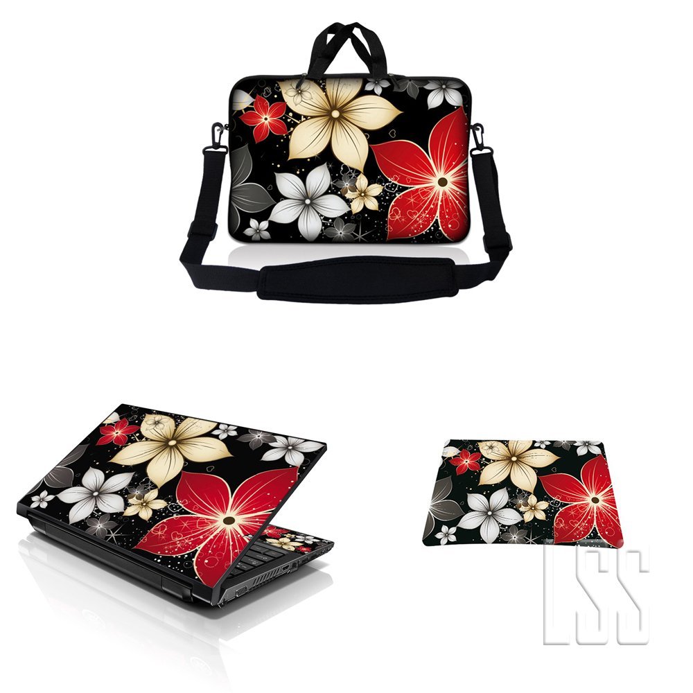 10 inch Sleeve Bag Carrying Case w/Handle, Adjustable Shoulder Strap, Matching Skin Sticker & Mouse Pad Compatible with 8" 9" 10.2" HP - Butterfly Floral