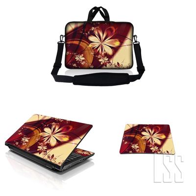 10 inch Sleeve Bag Carrying Case w/Handle, Adjustable Shoulder Strap, Matching Skin Sticker & Mouse Pad Compatible with 8" 9" 10.2" HP - Gold Flower Floral