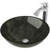 VIGO 17" L -17" W -12" H Giovanni Glass Round Vessel Sink Set in Gray Onyx with Faucet and Drain -VGT830 view 1