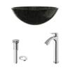 VIGO 17" L -17" W -12" H Giovanni Glass Round Vessel Sink Set in Gray Onyx with Faucet and Drain -VGT830 view 4