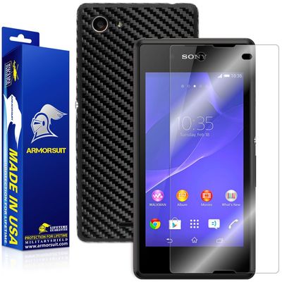 Armorsuit MilitaryShield Black Carbon Fiber Skin Wrap Film + HD Clear Screen Protector for Sony Xperia E3 - Anti-Bubble Film