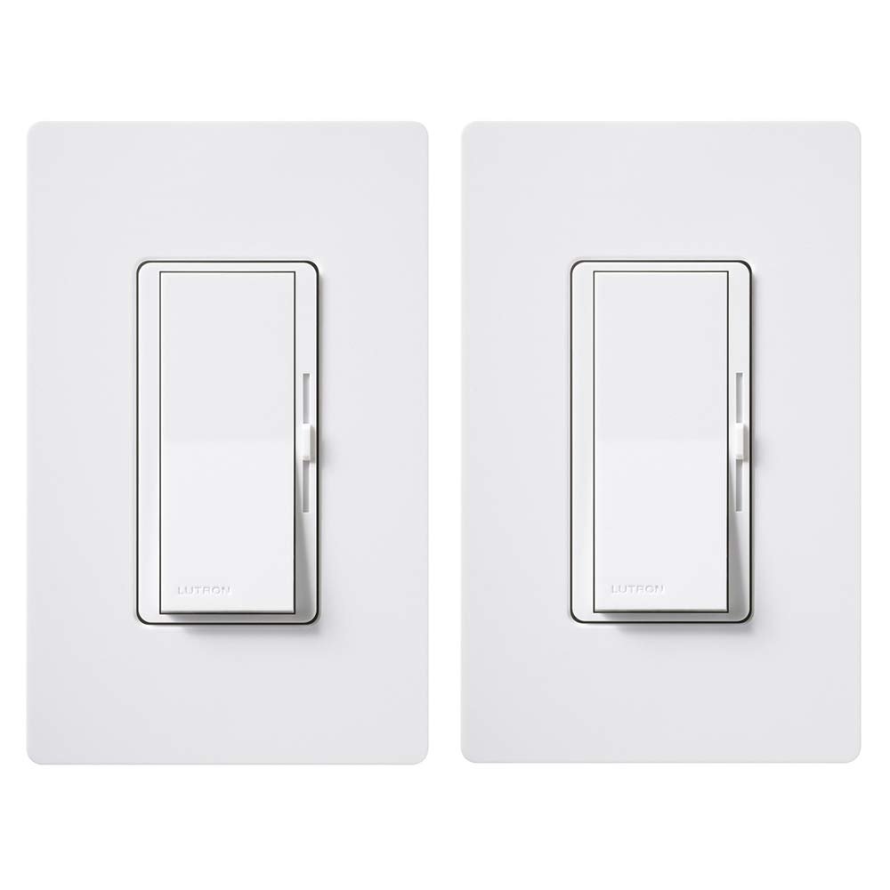 Lutron Diva LED+ Dimmer Light Switch for Dimmable LED, Halogen, and Incandescent Bulbs, 150 Watt, Single-Pole or 3-Way, DVWCL-153PH-2-WH, White (2-Pack) with Wallplate