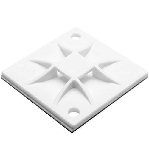 HellermannTyton 151-10906 Q Mount with Adhesive, 1.6" x 1.6" x 0.26", 4 Way Entry for Q18 Thru Q120 Ties, PA66, White, 100/bag
