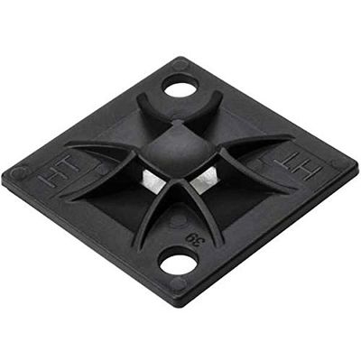 HellermannTyton 151-10915 Q Mount with Adhesive, 1.2" x 1.2" x 0.21", 4 Way Entry for Q18 Thru Q50 Ties, PA66, Black, 100/bag