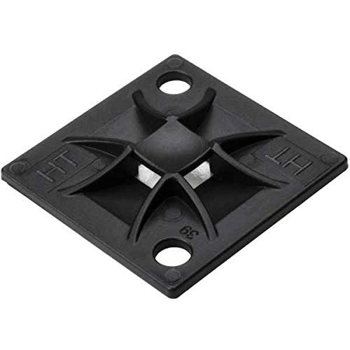 HellermannTyton 151-10915 Q Mount with Adhesive, 1.2" x 1.2" x 0.21", 4 Way Entry for Q18 Thru Q50 Ties, PA66, Black, 100/bag