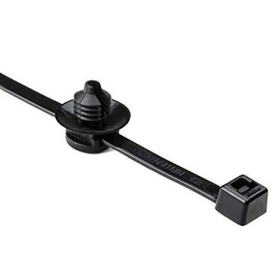 HellermannTyton 156-00157 Fir Tree with Tie, 8.0" Long, Mounting Hole Diameter .26"-.28", PA66HS, Black, 500/pkg