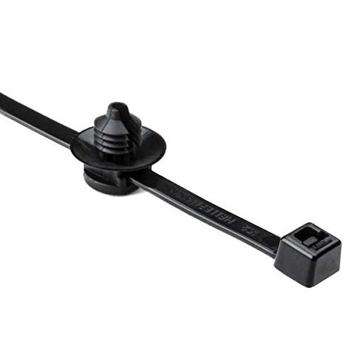 HellermannTyton 156-00157 Fir Tree with Tie, 8.0" Long, Mounting Hole Diameter .26"-.28", PA66HS, Black, 500/pkg