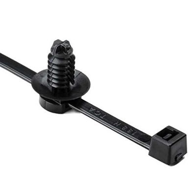 HellermannTyton 156-00282 Fir Tree with Tie, 15.0" Long, Mounting Hole Diameter .24"-.8", PA66HIRHS, Black, 500/pkg