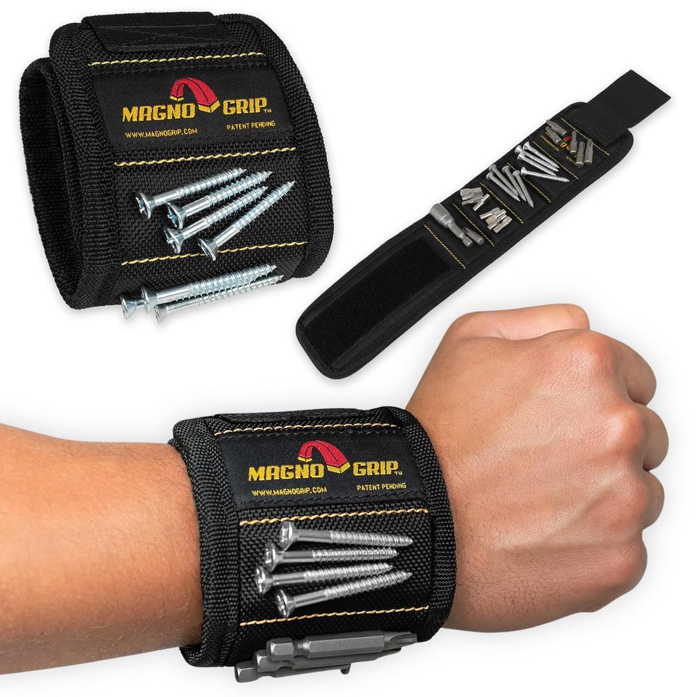 MagnoGrip Magnetic Wristband for Holding Screws, Nails, Drill Bits, Super Strong Magnets, Adjustable Strap, Essential Tool for DIYers, Handyman, Mechanics, Construction & Home Improvement - Black