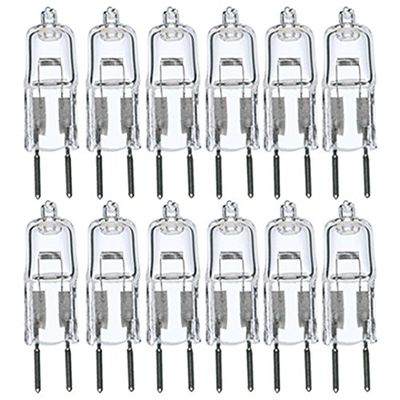 KOR G4 Base Halogen Light Bulbs, 20W 12V T3 JC Bi-Pin, 2900K, 12 Pack