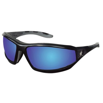 Crews Reaper Regular Safety Glasses With Black Polycarbonate Frame, Blue Diamond Mirror Polycarbonate Duramass Anti-Scratch Lens And Gray Temple Sleeve And Removable Foam Gasket