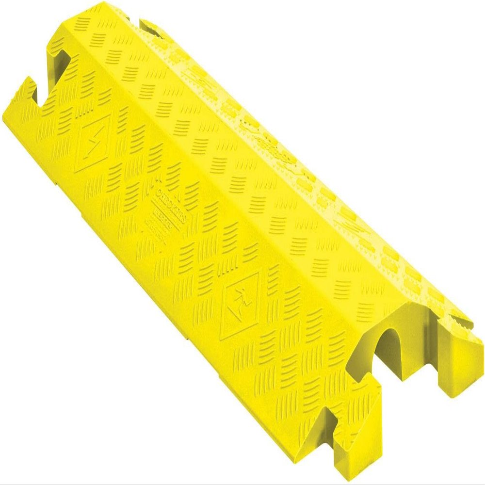 Checkers 1 Channel Industrial Drive Over Cable Protector, Drop Over for 2.25" Lines, 23k/Axle Load Capacity Hose and Cable Ramp for Heavy Duty Equipment, Made in The USA, Yellow, CP1X225-GP-DO-Y