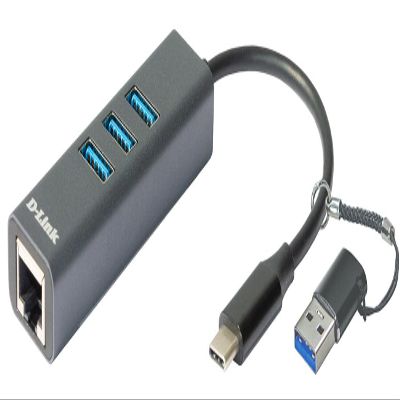 D-Link DUB-2332 USB-C/USB to Gigabit Ethernet Adapter with 3 USB 3.0 Ports (USB-C Thunderbolt or 3.0 to RJ45 Gigabit LAN for PC, MacBook Pro, MacBook Air, iPad Pro, Chromebook, Surface Pro, etc.)