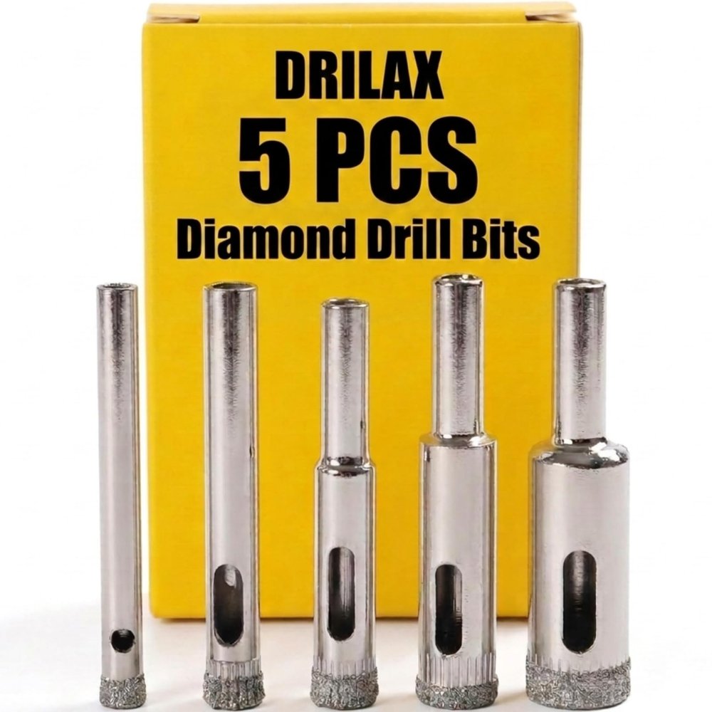 Drilax 5-Pc Diamond Drill Bit Set 3/16 to 1/2 Inch for Glass & Tile