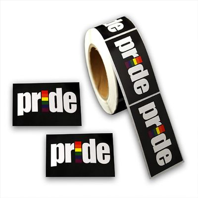250 Rainbow Rectangle Shaped Stickers for Gay Pride, Lesbian, Transgender, LGBTQ Awareness - Black Flag (1 Roll - 250 Stickers)